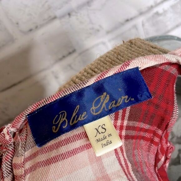 Blue Rain Cold Shoulder Flannel Plaid Shirt Floral Embroidery Size XS - Picture 5 of 6